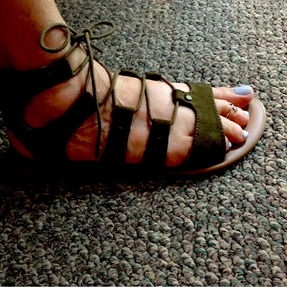OliveBrown suede SO Gladiator like sandals. Absolutely new, unworn.
